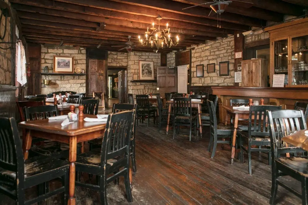 Tables inside Talbott Tavern's dining room in Bardstown, Kentucky