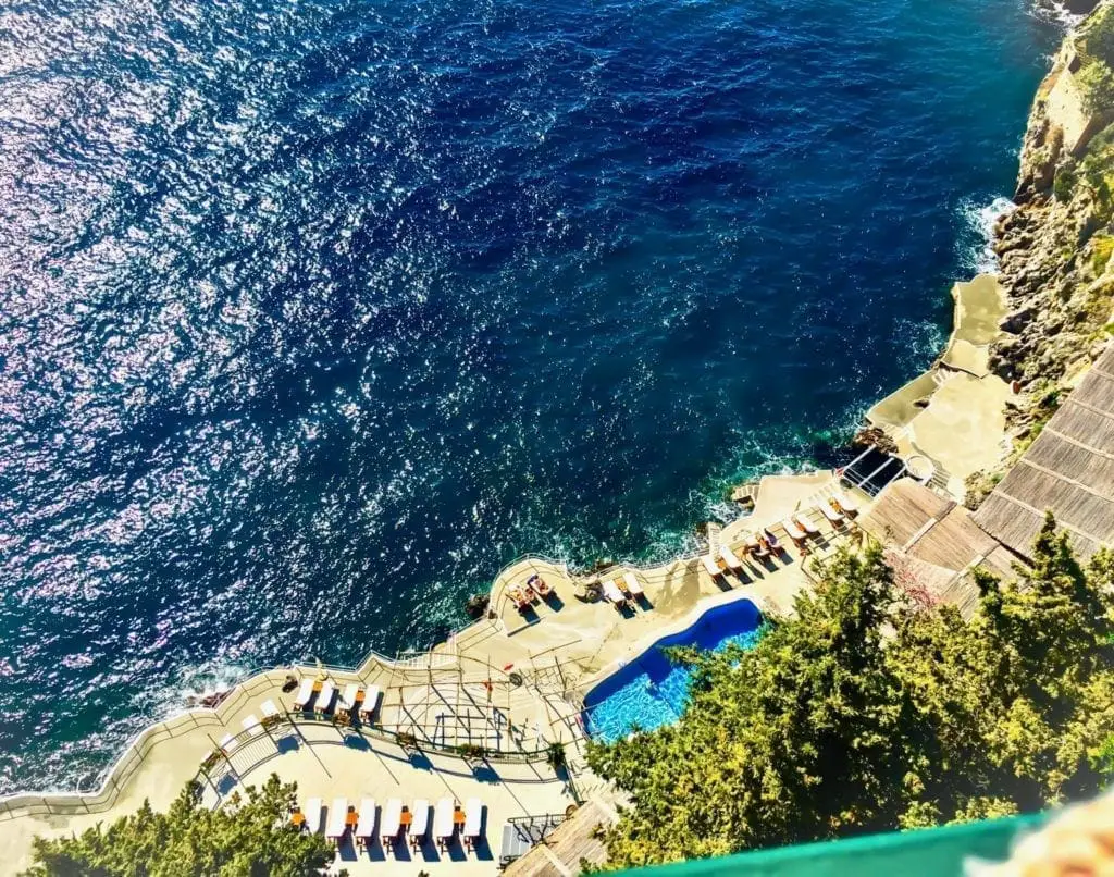 Tyrhennian sea pool deck at hotel santa caterina