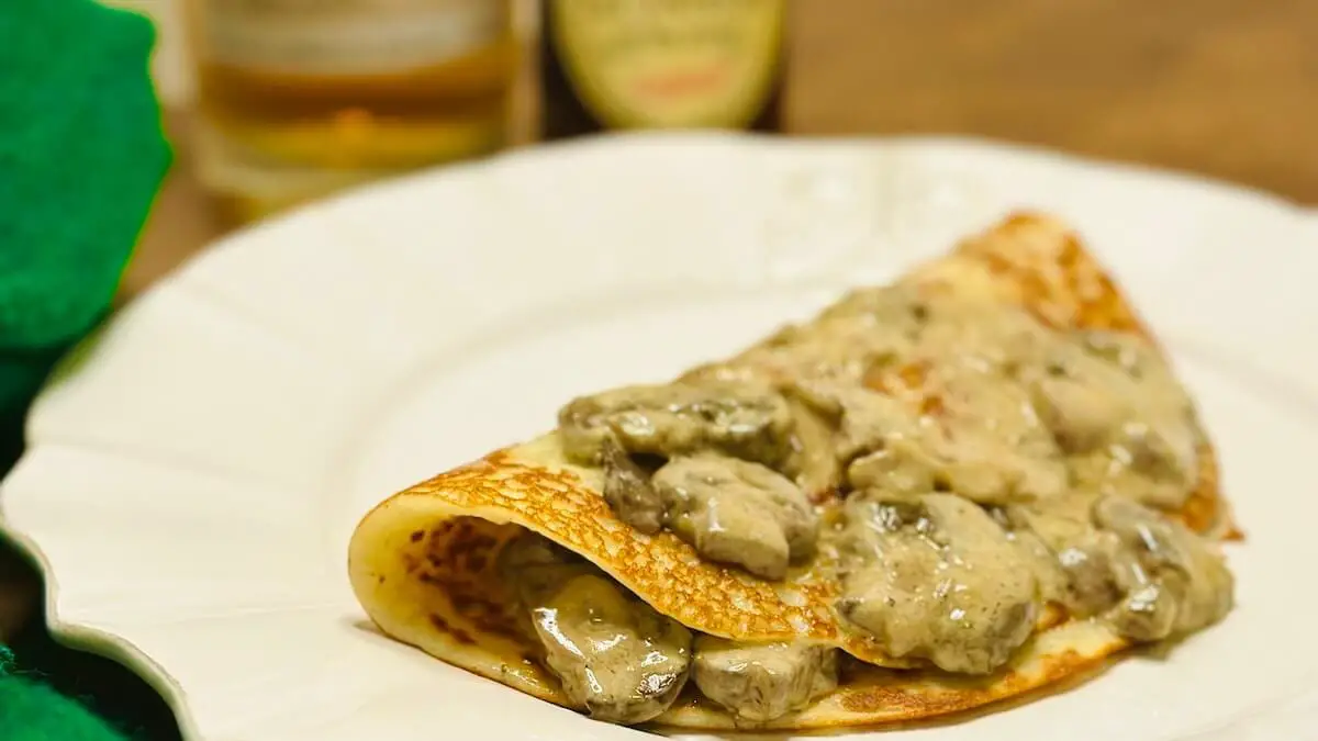 Mushroom irish boxty recipe on white plate