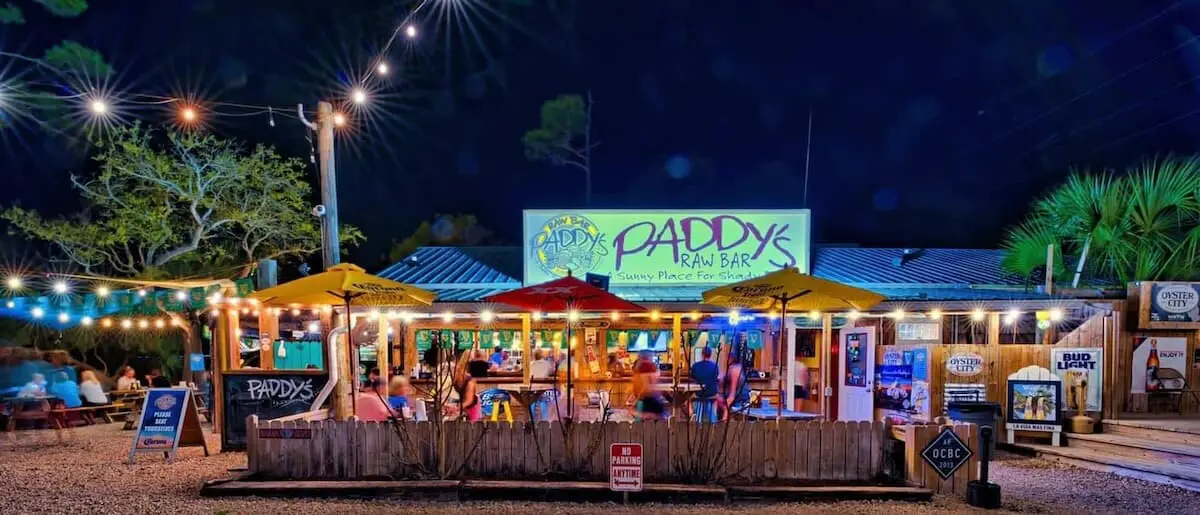 Paddy's raw bar restaurant at night st george island