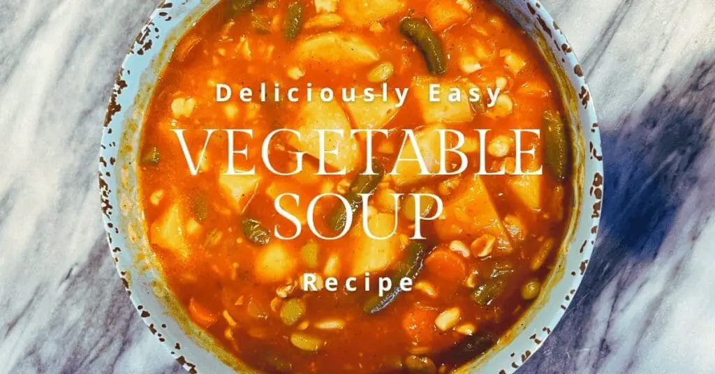 Vegetable soup recipe in blue bowl
