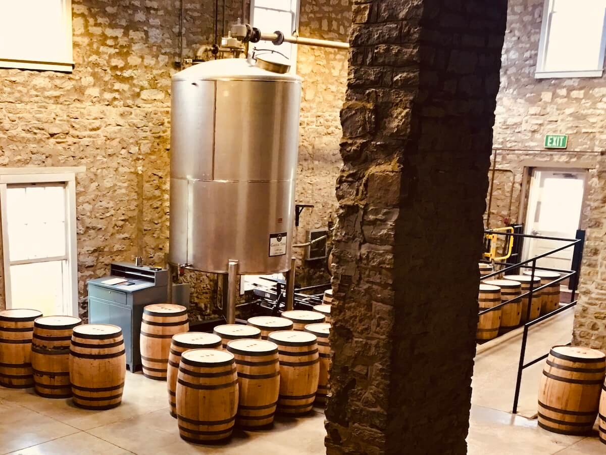 Bourbon barrels inside the woodford reserve distillery