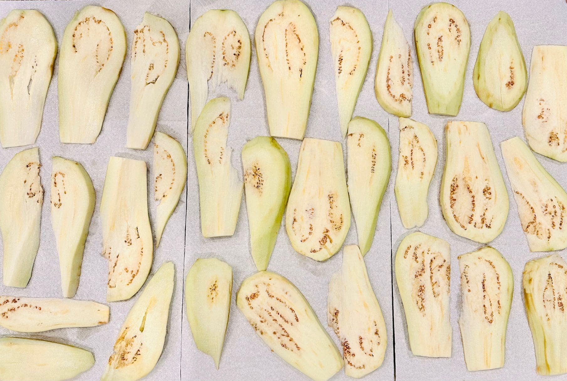 Eggplant slices on paper towels