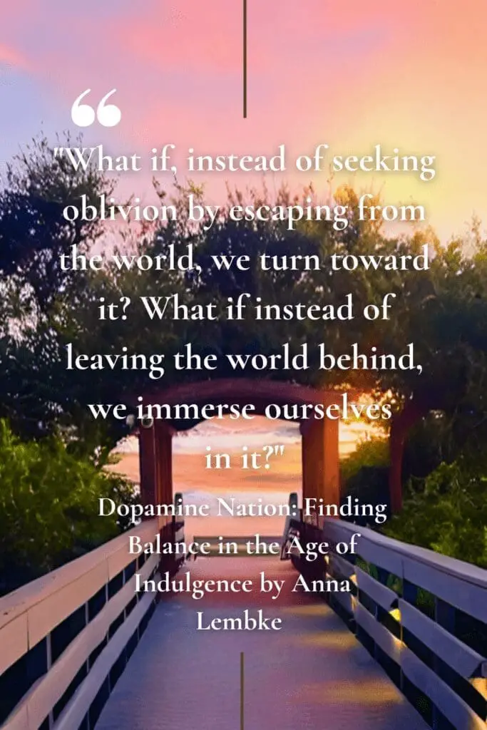 What if instead of seeking oblivion by escaping from the world, we turn toward it? Dopamine nation quote with boardwalk passing through archway
