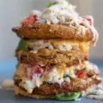 Fried green tomato pimento cheese appetizer stack